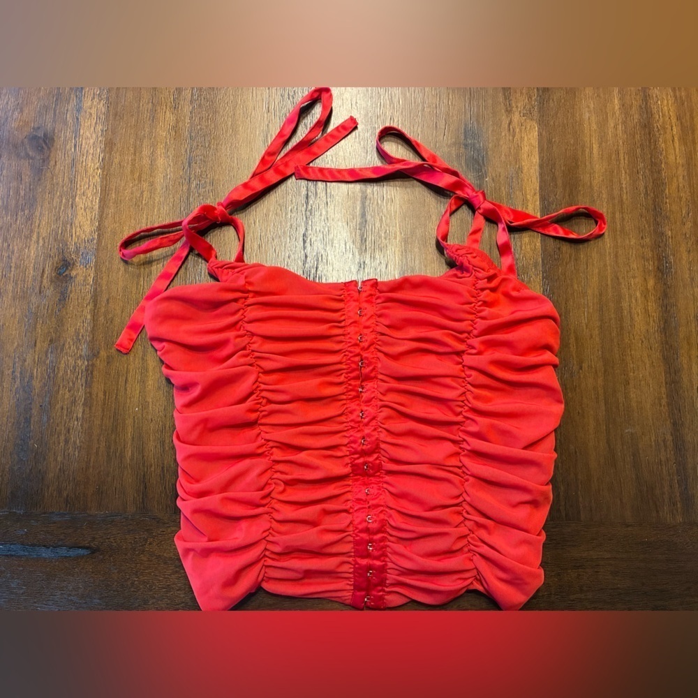 Guess Women’s Red Ruched Corset Top- size Large